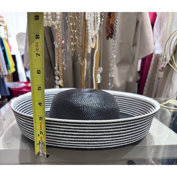 Black and White Striped Wide Brim Hat Woven Statement Sun Hat Dress Hat main image 7
